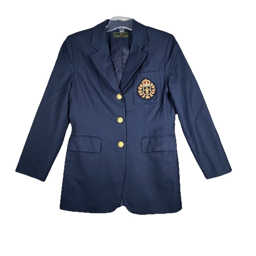 Embassy Row Blazer Womens 6 Blue‎ Crest Business Professional Preppy Academia